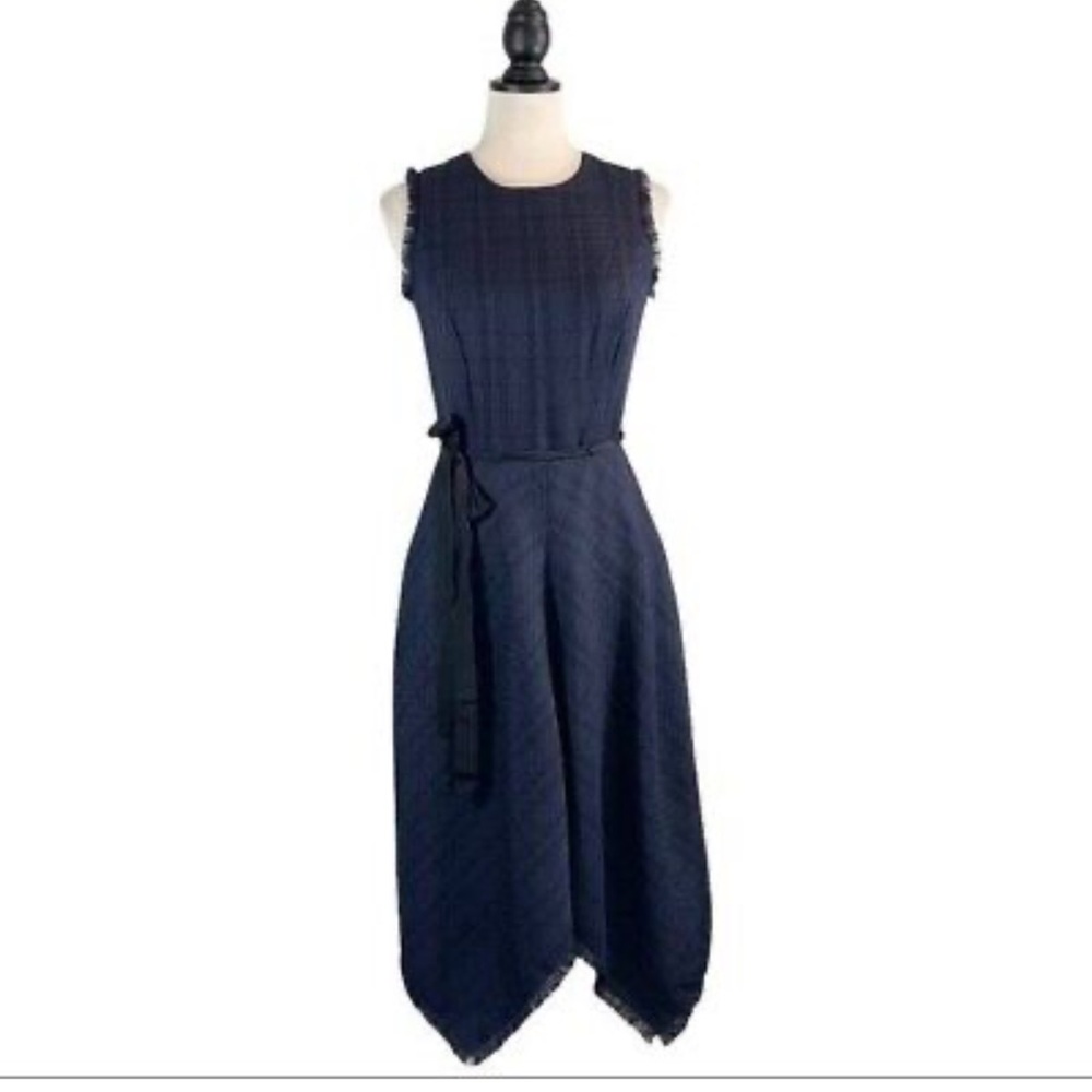 Nordstrom 1901 Navy Sleeveless Fit & Flare Tartan Hankerchief Hem Dress, 14